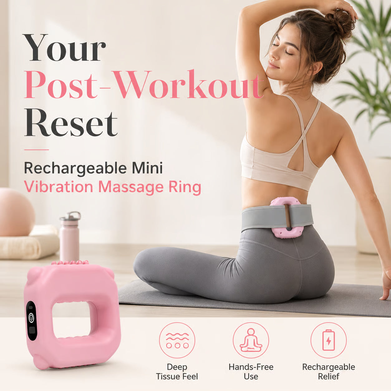 💪 Rechargeable Mini Vibration Massage Ring 💆 | 6 Adjustable Speeds ⚙️ | Cordless Deep Tissue Massager | Portable Muscle Relaxer 🧘 for Yoga, Fitness, Neck & Shoulder Relief-ZYY