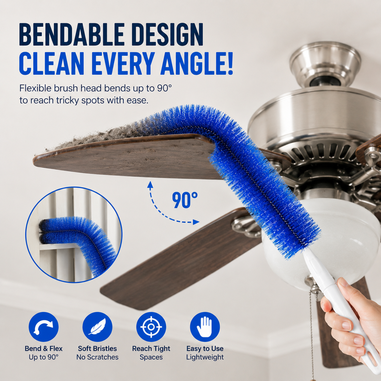 🌀 Bendable Microfiber Cleaning Brush ✨ Reusable Washable Dust Removal Brush for Ceiling Fan Blades-CJY