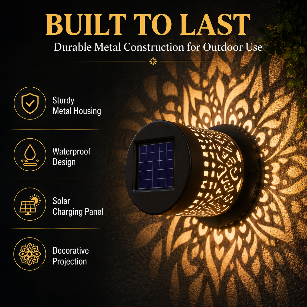 ๐ Solar Mandala Glow Wall Light โ๏ธ Solar Powered ๐ง Waterproof IP65 ๐ ๏ธ Durable Metal Build ๐จ Stunning Mandala Projection ๐ก Ideal for Garden Patio Backyard Fence Courtyard-WZH