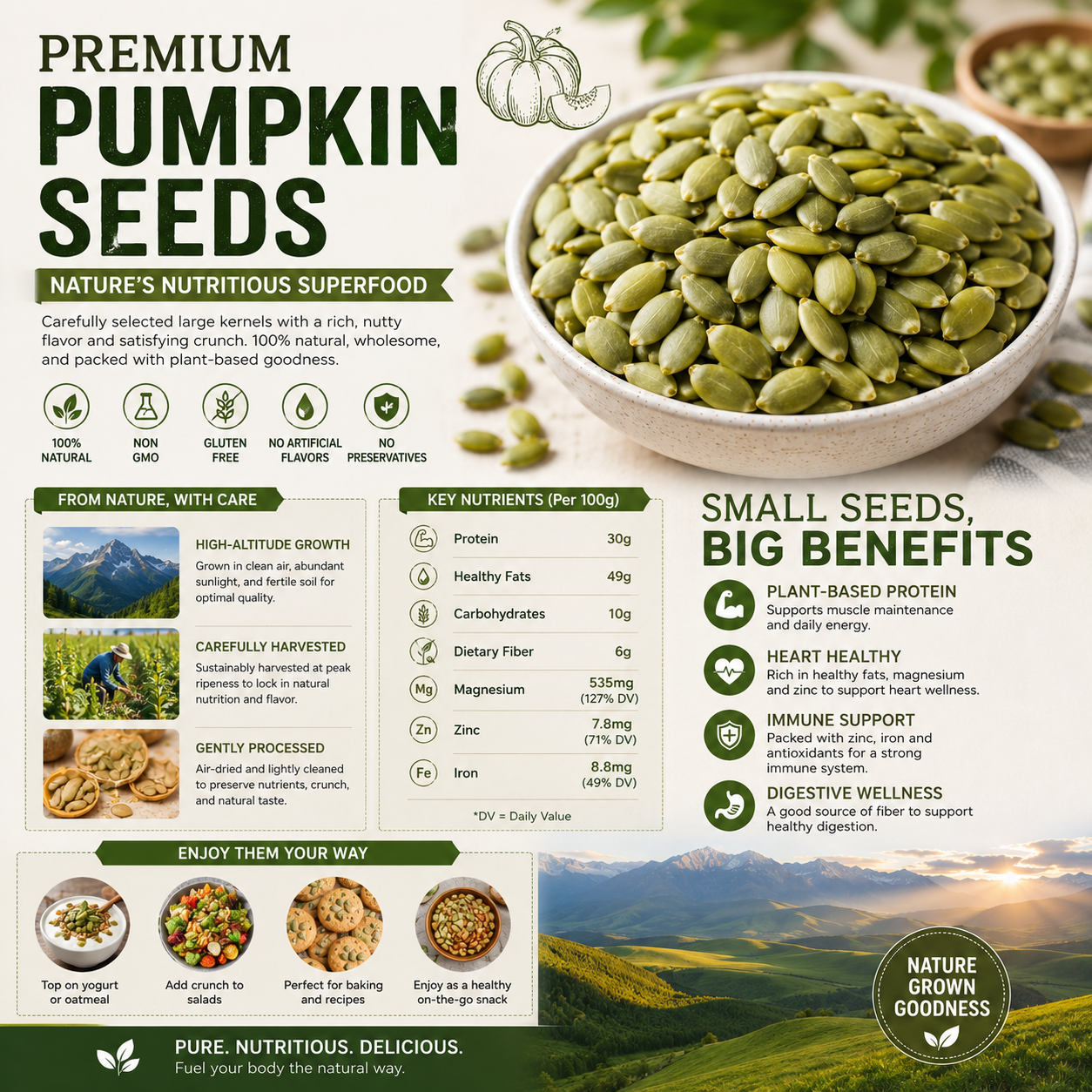 πΏβ¨ Premium Pumpkin Seeds SuperSnack | π€ Supports Better Sleep β’ β‘ Fights Fatigue β’ π©Έ Helps Balance Blood Sugar Naturally π-DG1