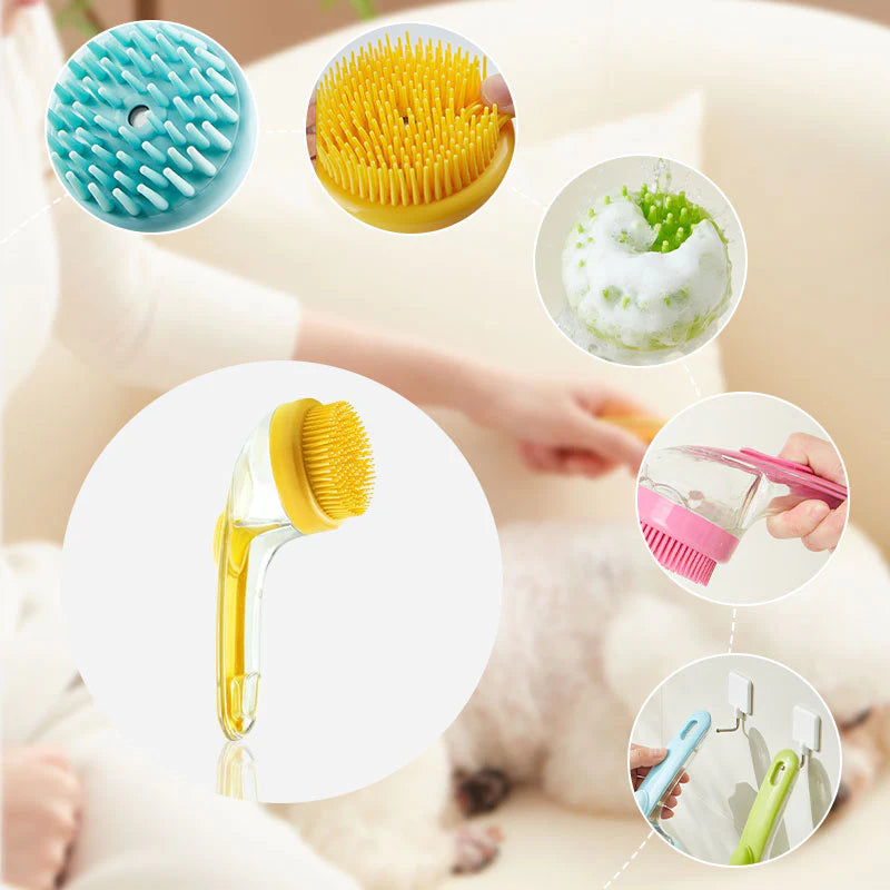 🛁🐶🐱 Pet Shower Scrubber Brush 🧼 Integrated Shampoo Storage Design ✅ Soft Silicone Massage Grooming Tool | Ergonomic Comfort Grip, Deep Clean Loose Hair & Dirt, Convenient Pet Bathing Accessory 🎁-ZYY