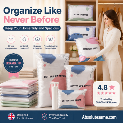 🔥✨ Hot Sale!🔥🧳 SpaceSaver No-Pump Vacuum Storage Bags ✨🏠 💨 Instantly Compress Clothes, Blankets & Bedding — No Vacuum Needed! 👕🛏️-ZZ