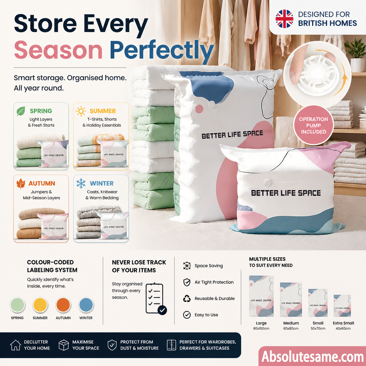 🔥✨ Hot Sale!🔥🧳 SpaceSaver No-Pump Vacuum Storage Bags ✨🏠 💨 Instantly Compress Clothes, Blankets & Bedding — No Vacuum Needed! 👕🛏️-ZZ