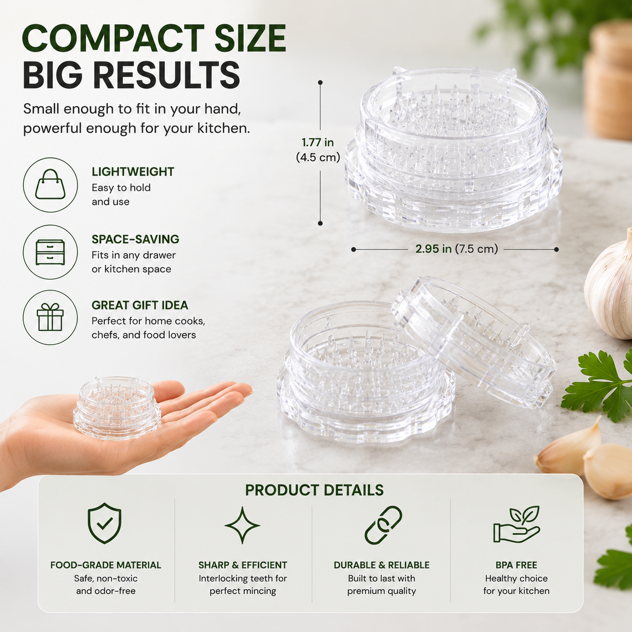 🧄✨Manual Garlic Twister & Mincer, Multi-Functional Compact Clear Kitchen Prep Gadget-CJY