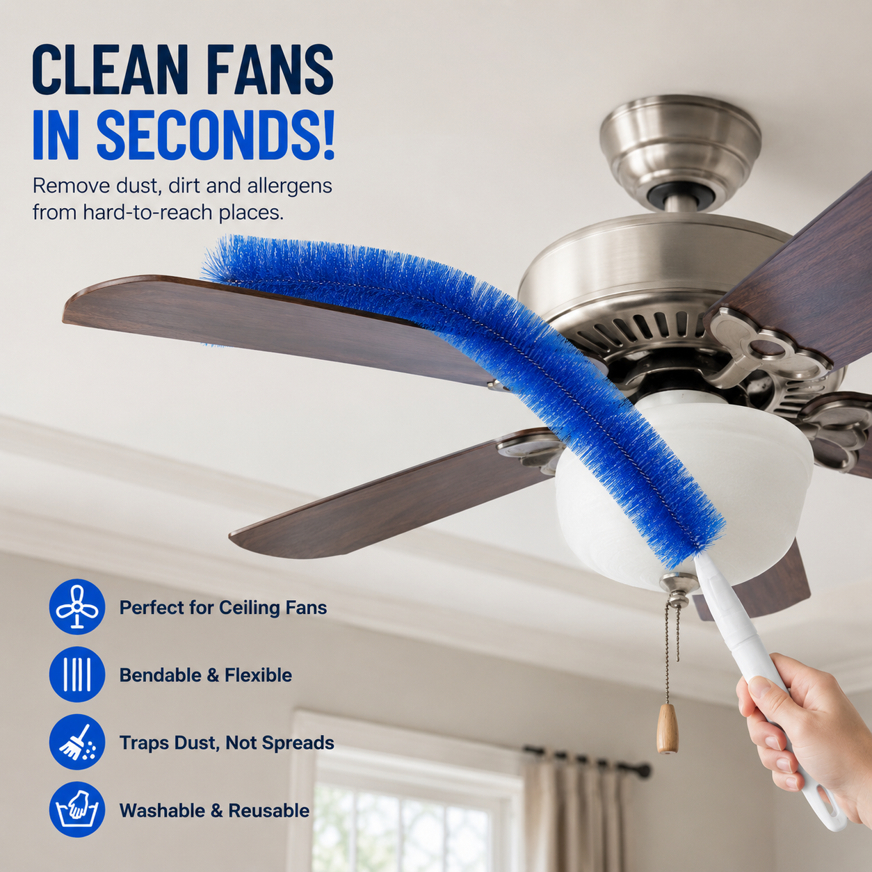 🌀 Bendable Microfiber Cleaning Brush ✨ Reusable Washable Dust Removal Brush for Ceiling Fan Blades-CJY