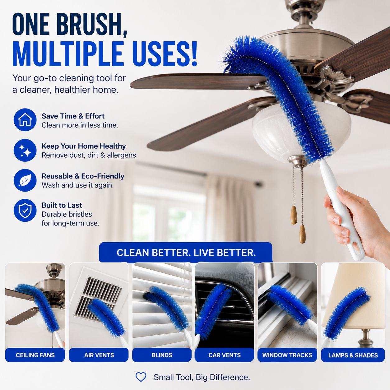 🌀 Bendable Microfiber Cleaning Brush ✨ Reusable Washable Dust Removal Brush for Ceiling Fan Blades-CJY