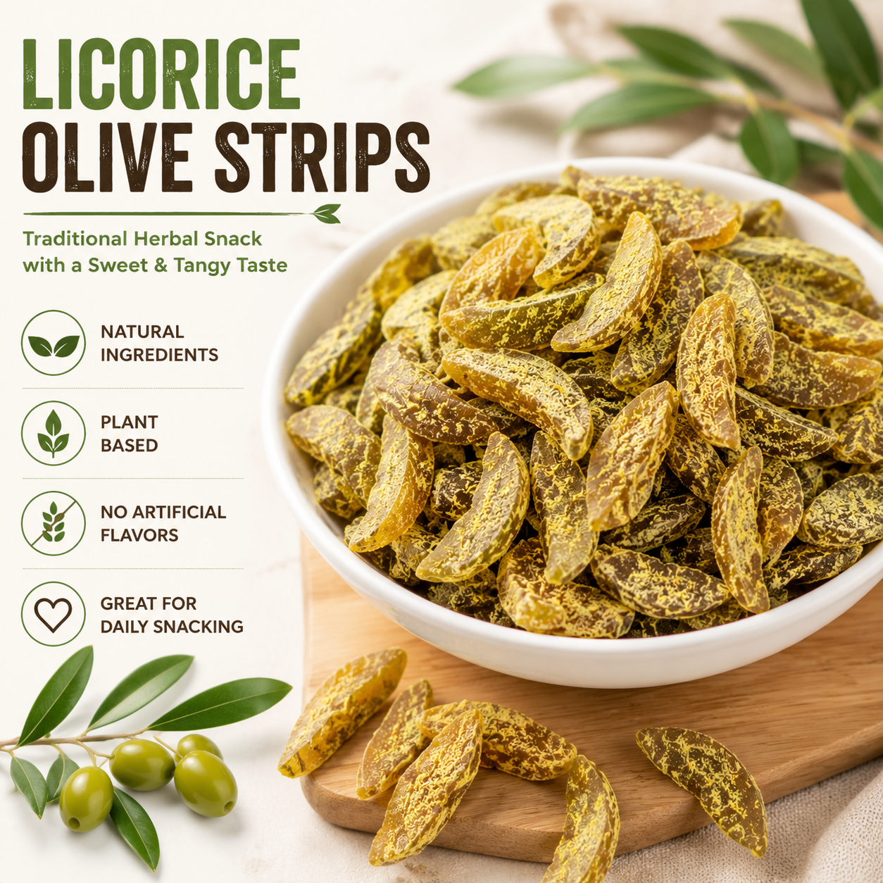 🌿🍬 Licorice Olive Strips – Traditional Herbal Snack ✨-CJY