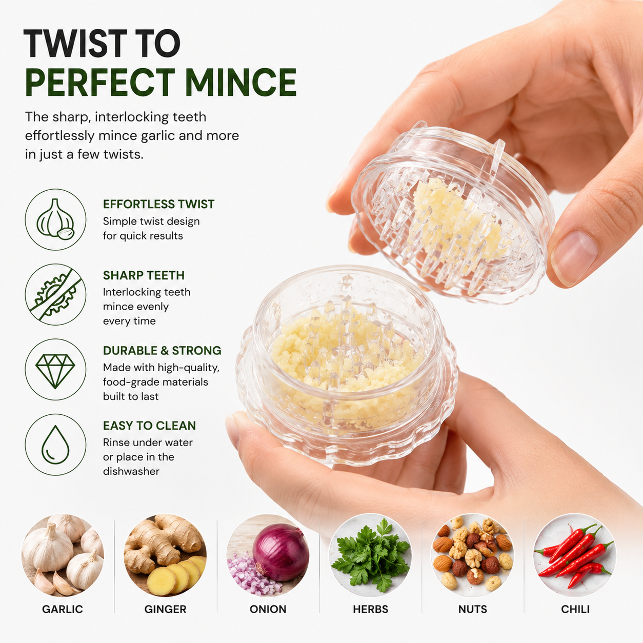 🧄✨Manual Garlic Twister & Mincer, Multi-Functional Compact Clear Kitchen Prep Gadget-CJY