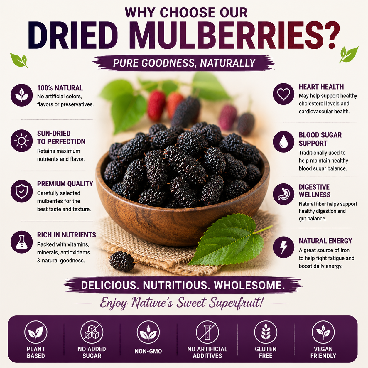 🍇💜 Premium Dried Mulberries – Natural Superfruit Snack ✨-CJY