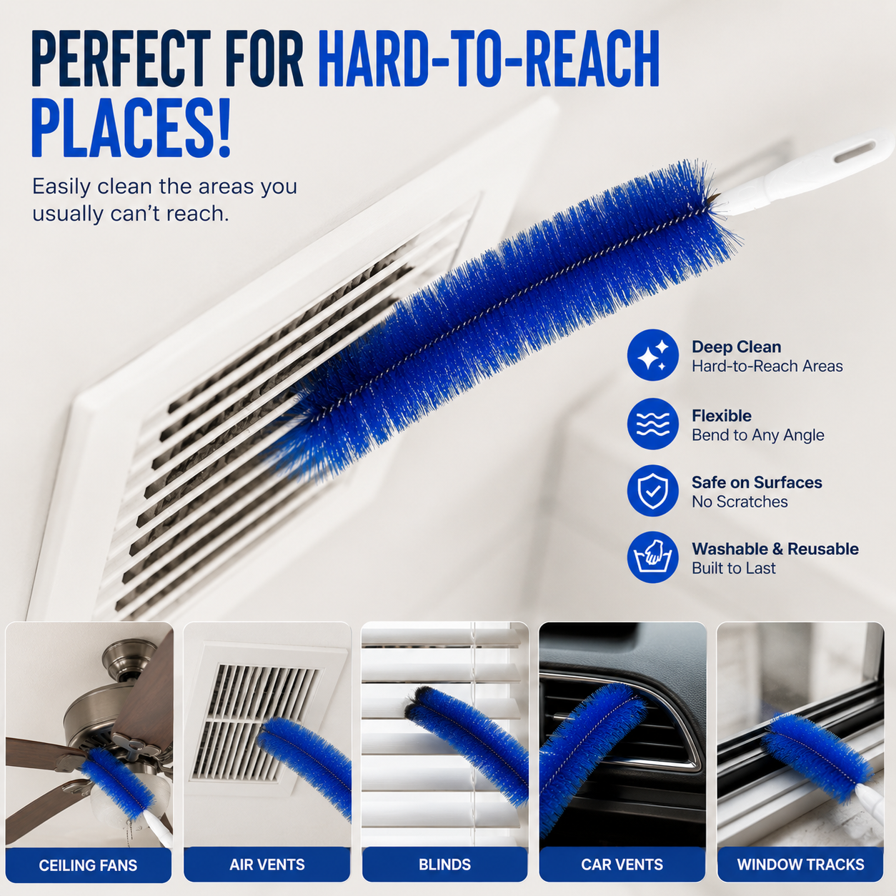 🌀 Bendable Microfiber Cleaning Brush ✨ Reusable Washable Dust Removal Brush for Ceiling Fan Blades-CJY