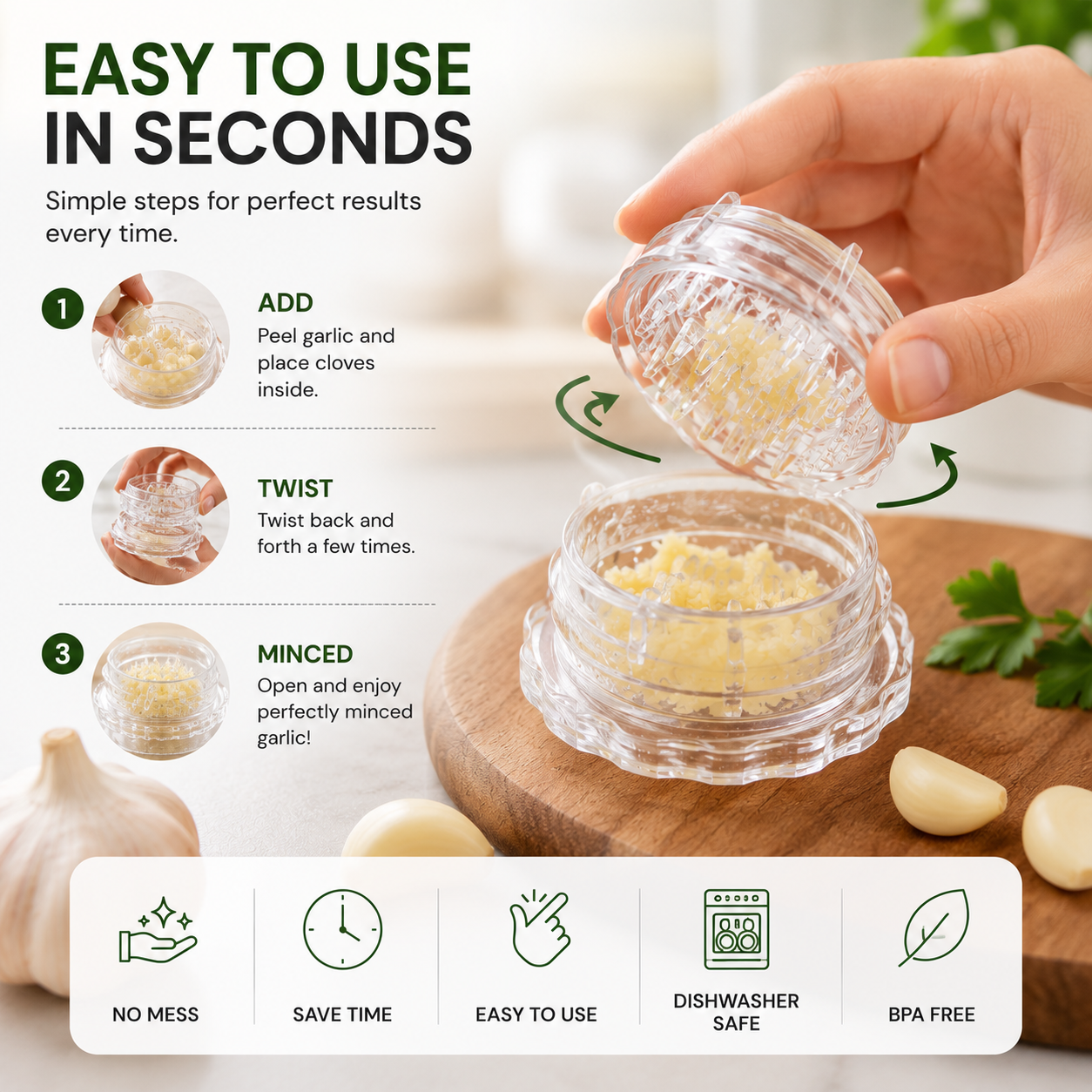 🧄✨Manual Garlic Twister & Mincer, Multi-Functional Compact Clear Kitchen Prep Gadget-CJY