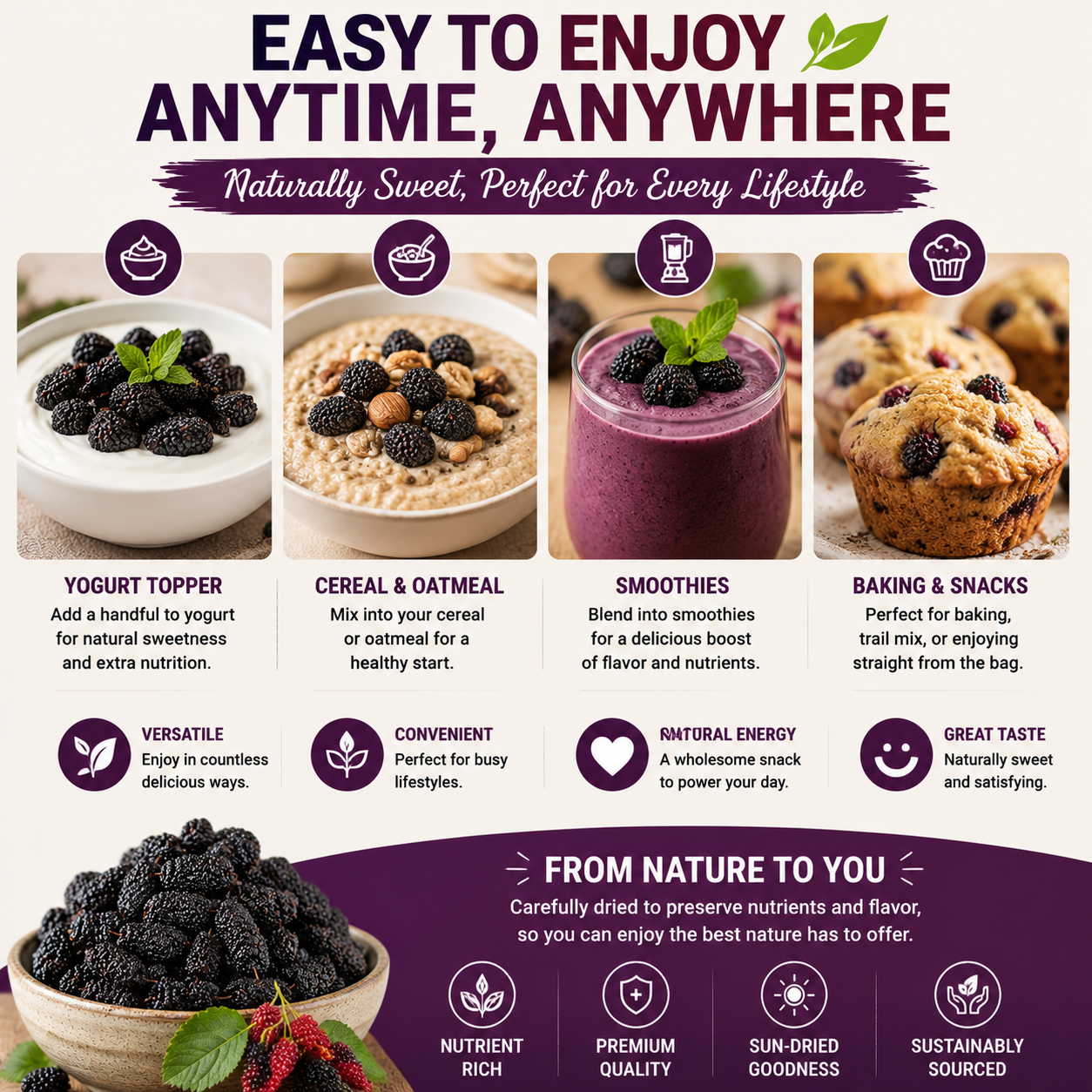 🍇💜 Premium Dried Mulberries – Natural Superfruit Snack ✨-CJY