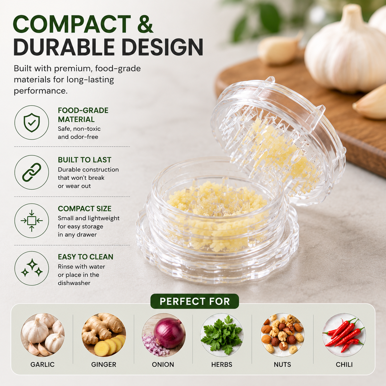 🧄✨Manual Garlic Twister & Mincer, Multi-Functional Compact Clear Kitchen Prep Gadget-CJY