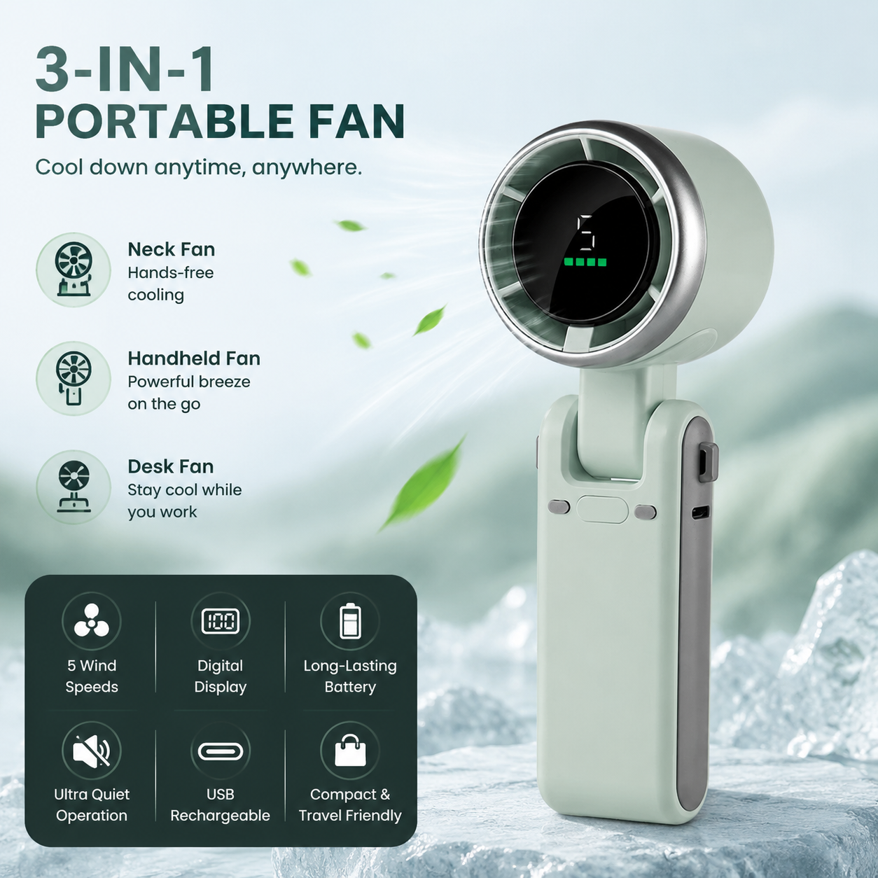 🌬️ Portable Handheld Turbo Fan 5-Speed ❄️-CJY