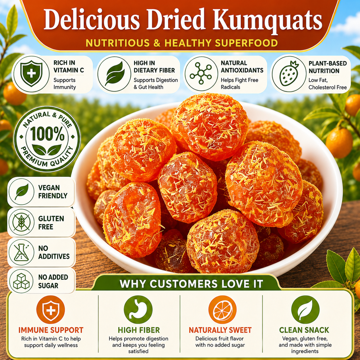 🍊✨ Premium Licorice Kumquats – Vitamin C Immune Support, High Fiber for Gut Digestion, Rich Natural Antioxidants, Naturally Sweet Zero Added Sugar Citrus Superfood 🌿-DG1