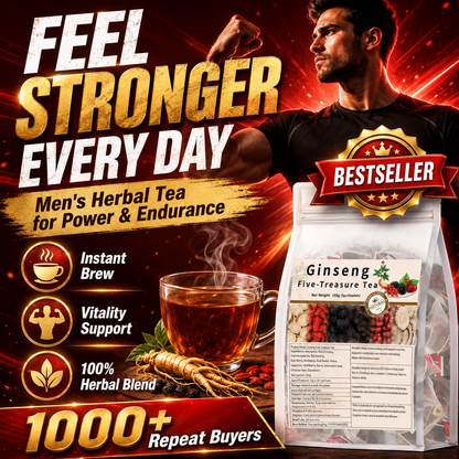 🔥 Té Masculino de Vitalidad Cinco Tesoros con Ginseng – Bolsitas de Té Herbal para Apoyo de Energía y Resistencia en Hombres, Mezcla Diaria de Bienestar para Fuerza, Aguante y Confianza – WZH