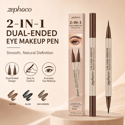 ✨ ZEPHOCO Double-Ended Liquid Eyeliner Pen – Smooth Waterproof Eye Makeup Pencil with Fine Tip & Shimmer Highlight End, Long-Lasting Smudge-Resistant Eyeliner for Natural Daily Eye Looks-WZH