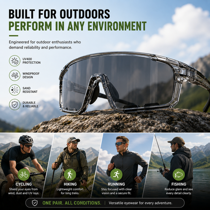 🕶️ Photochromic Outdoor Sunglasses UV400 Protection ☀️🚴  Adaptive Lenses • All-Day Comfort • Built for Adventure 🌄-YQ