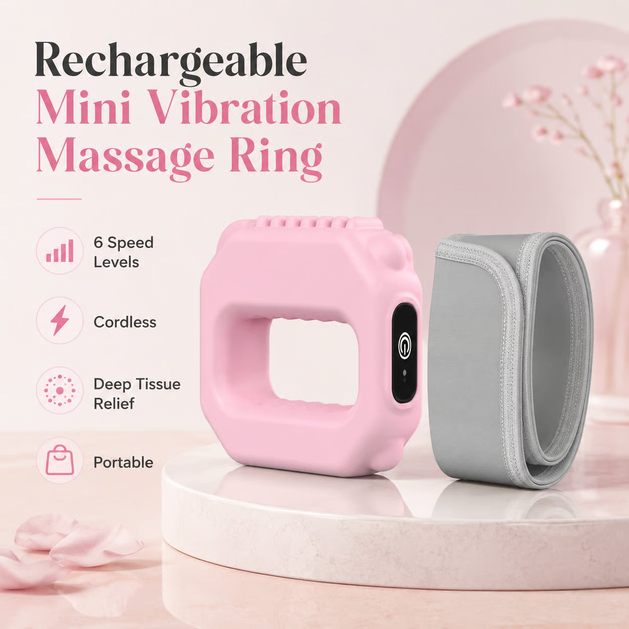 💪 Rechargeable Mini Vibration Massage Ring 💆 | 6 Adjustable Speeds ⚙️ | Cordless Deep Tissue Massager | Portable Muscle Relaxer 🧘 for Yoga, Fitness, Neck & Shoulder Relief-ZYY