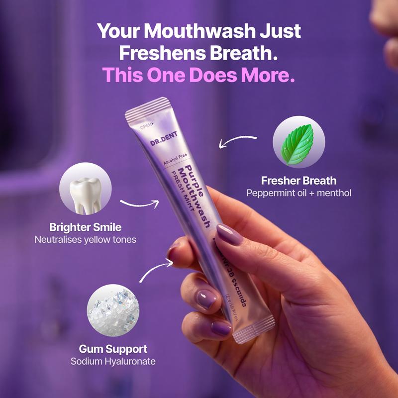 🌟 Purple Mouthwash – Gentle Whitening & Fresh Breath Anytime 💜🦷 Minty, Alcohol-Free, Travel-Friendly Stick Packs ✨-DG1