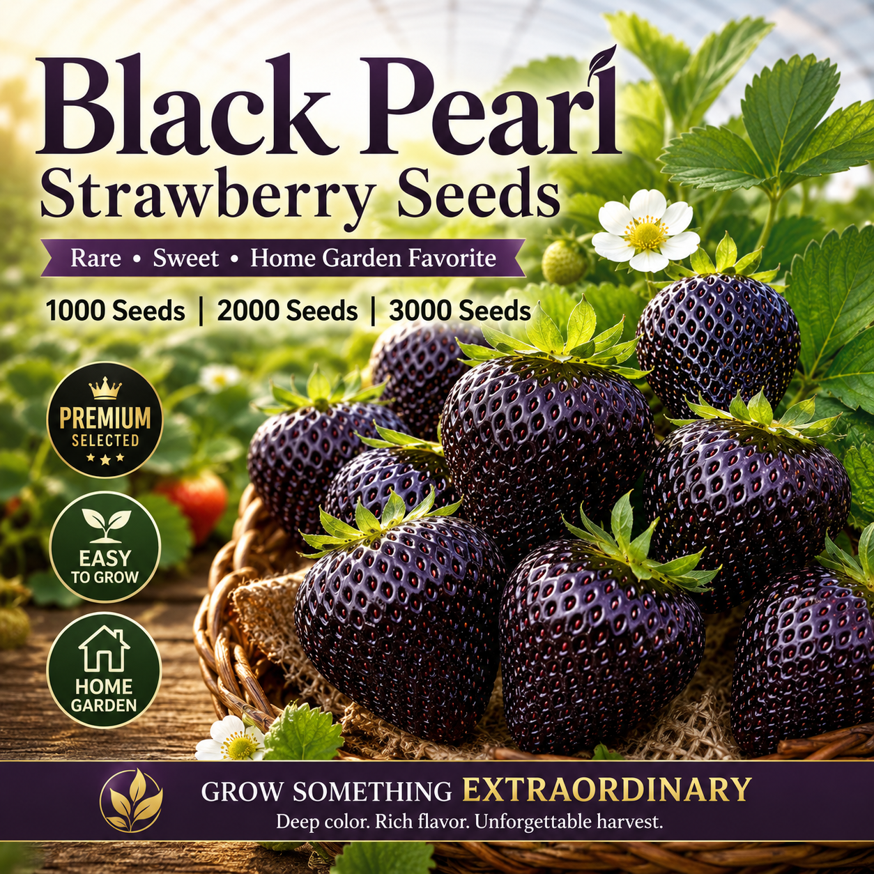 🍓Premium Black Pearl Strawberry Seeds for Indoor Pots, Balcony Planters & Home Gardens-WZH