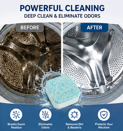 ✨ Washing Machine Cleaner Tablets – Deep Cleaning & Odor Removal for Pet Owners 💡 Removes Pet Hair, Eliminates Odors & Maintains Fresh Machine Hygiene-DG1