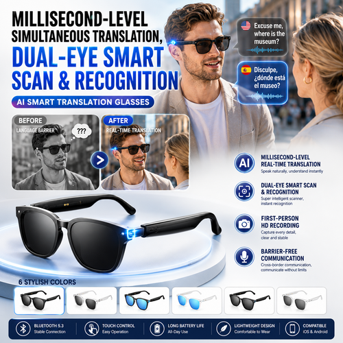 😎👓 Smart AI Translation & Color-Changing Bluetooth Sunglasses 🕶️✨ Speak Any Language Instantly + Enjoy Music + Stylish UV Protection 🌍🎧☀️-ZZ