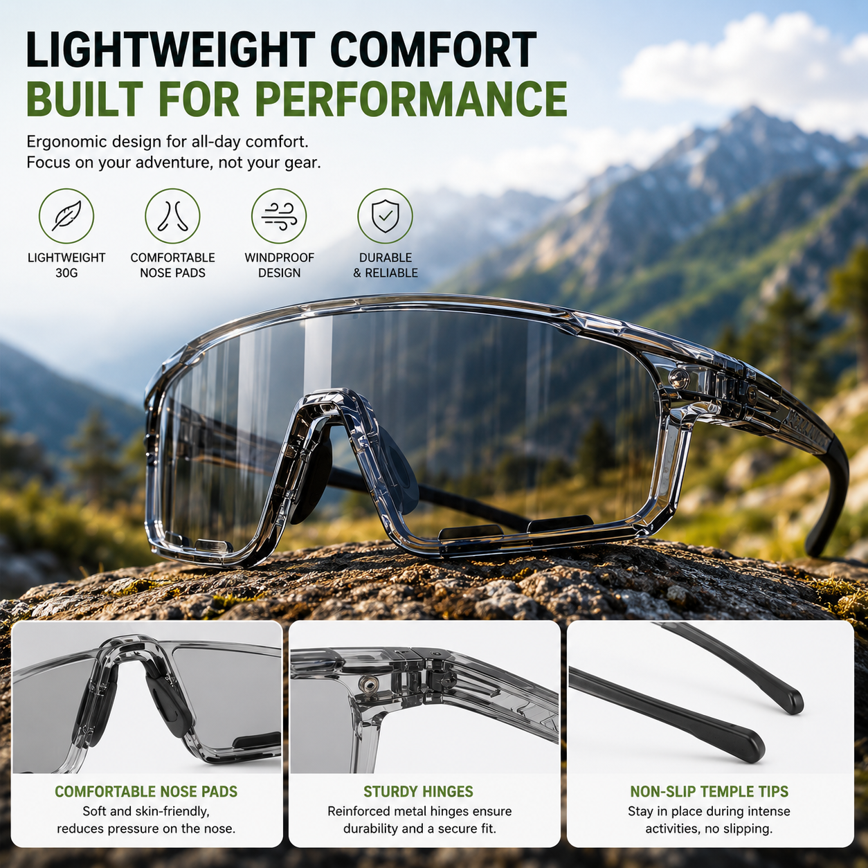 🌞🌙 Day Night Dual Use Cycling Glasses, Photochromic Light Transition Lens, Windproof UV Protection Outdoor Sports Riding Sunglasses-ZYY