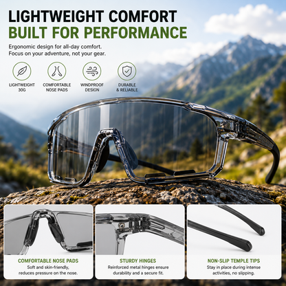 🌞🌙 Day Night Dual Use Cycling Glasses, Photochromic Light Transition Lens, Windproof UV Protection Outdoor Sports Riding Sunglasses-ZYY