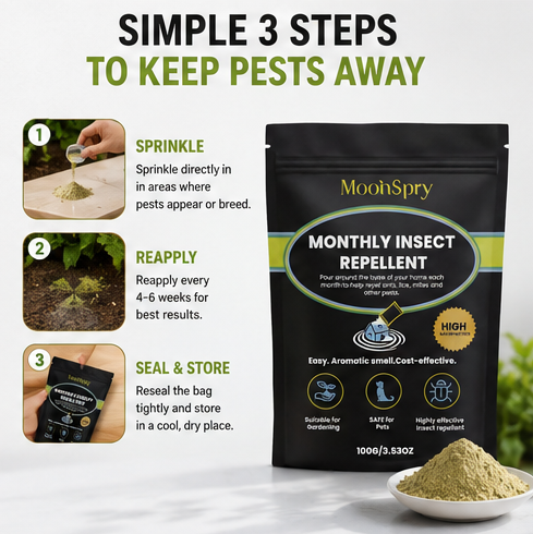 🌿 MoonSpry™ Monthly Insect Repellent Powder 🐜 🏡 Natural Plant-Based Pest Deterrent for Indoor & Outdoor Use • 🛡 Long-Lasting Protection for Homes, Gardens, Patios & Storage Areas-DG1