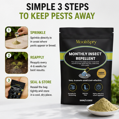 🌿 MoonSpry™ Monthly Insect Repellent Powder 🐜 🏡 Natural Plant-Based Pest Deterrent for Indoor & Outdoor Use • 🛡 Long-Lasting Protection for Homes, Gardens, Patios & Storage Areas-DG1