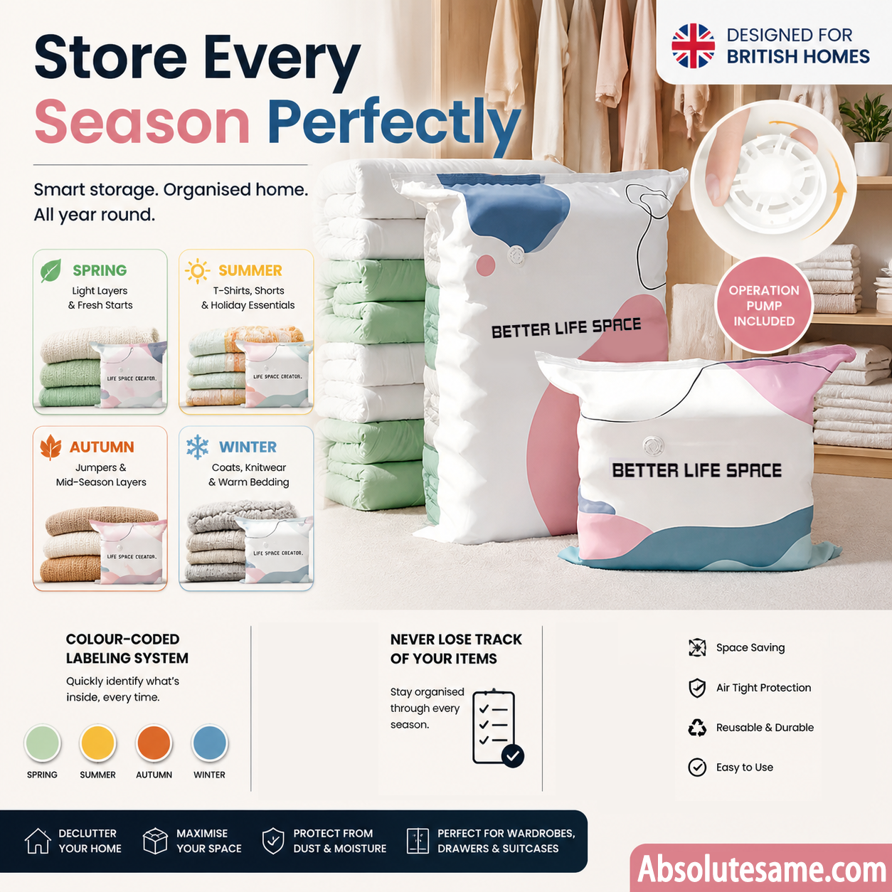 🔥✨ Hot Sale!🔥🧳 SpaceSaver No-Pump Vacuum Storage Bags ✨🏠 💨 Instantly Compress Clothes, Blankets & Bedding — No Vacuum Needed! 👕🛏️-ZZ