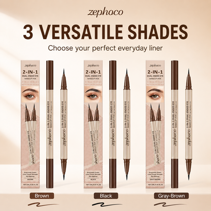 ✨ ZEPHOCO Double-Ended Liquid Eyeliner Pen – Smooth Waterproof Eye Makeup Pencil with Fine Tip & Shimmer Highlight End, Long-Lasting Smudge-Resistant Eyeliner for Natural Daily Eye Looks-WZH