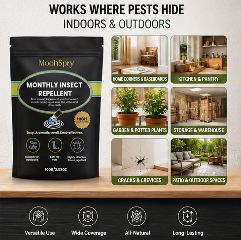 🌿 MoonSpry™ Monthly Insect Repellent Powder 🐜 🏡 Natural Plant-Based Pest Deterrent for Indoor & Outdoor Use • 🛡 Long-Lasting Protection for Homes, Gardens, Patios & Storage Areas-DG1