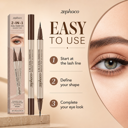 ✨ ZEPHOCO Double-Ended Liquid Eyeliner Pen – Smooth Waterproof Eye Makeup Pencil with Fine Tip & Shimmer Highlight End, Long-Lasting Smudge-Resistant Eyeliner for Natural Daily Eye Looks-WZH