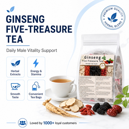 🔥 Té Masculino de Vitalidad Cinco Tesoros con Ginseng – Bolsitas de Té Herbal para Apoyo de Energía y Resistencia en Hombres, Mezcla Diaria de Bienestar para Fuerza, Aguante y Confianza – WZH