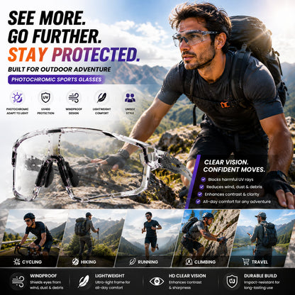 🌞🌙 Day Night Dual Use Cycling Glasses, Photochromic Light Transition Lens, Windproof UV Protection Outdoor Sports Riding Sunglasses-ZYY