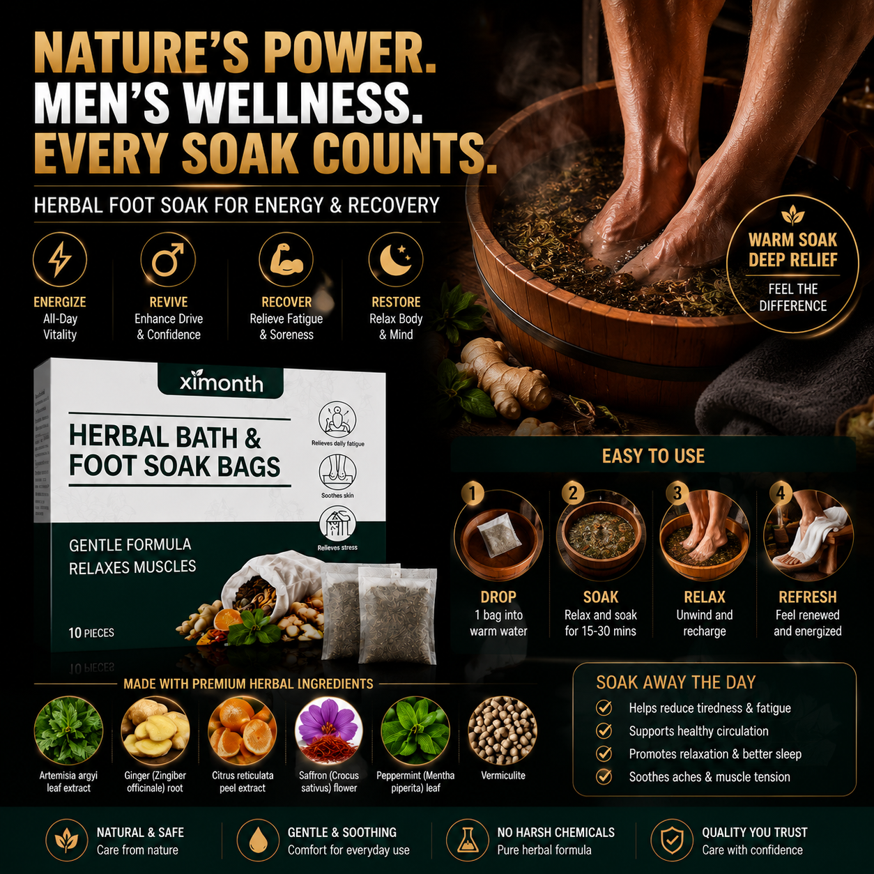 💪🌿 Men’s Herbal Foot Soak Bags | Boost Circulation, Restore Energy & Vitality 🛁⚡-DG1