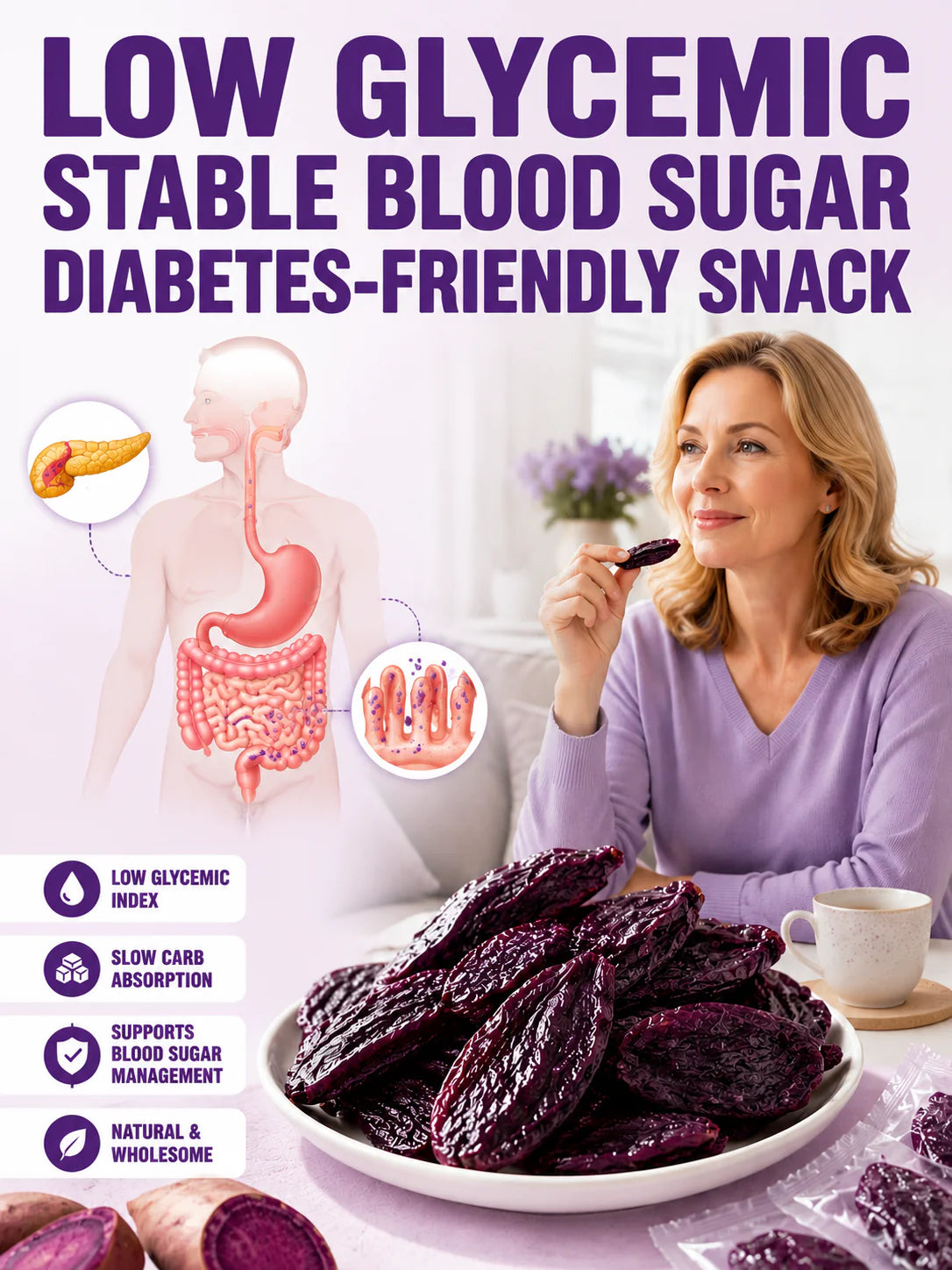 🍠 Farmhouse Dried Purple Sweet Potato Strips ✦ 0 Fat 🟢｜No Added Sugar 🚫｜Soft Chewy Texture 🤤｜Rich Dietary Fiber 🥗｜Supports Healthy Blood Lipids 🩸 & Cardiovascular Heart Health ❤️-ZYY