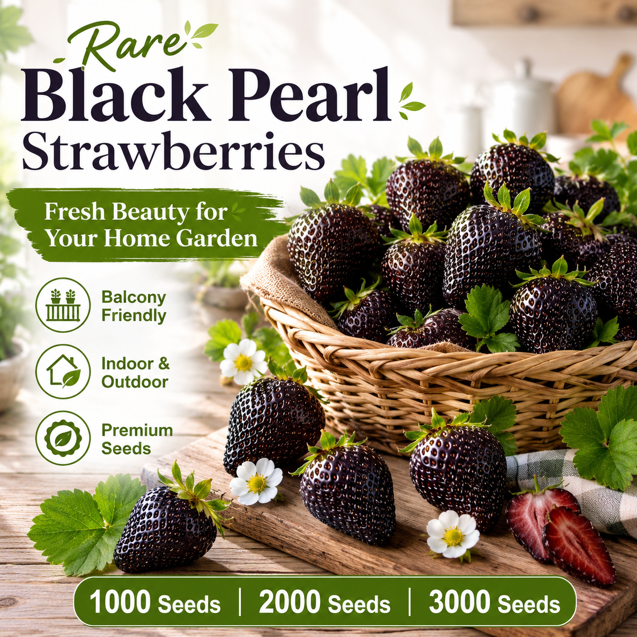 🍓Premium Black Pearl Strawberry Seeds for Indoor Pots, Balcony Planters & Home Gardens-WZH