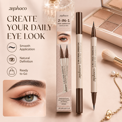 ✨ ZEPHOCO Double-Ended Liquid Eyeliner Pen – Smooth Waterproof Eye Makeup Pencil with Fine Tip & Shimmer Highlight End, Long-Lasting Smudge-Resistant Eyeliner for Natural Daily Eye Looks-WZH