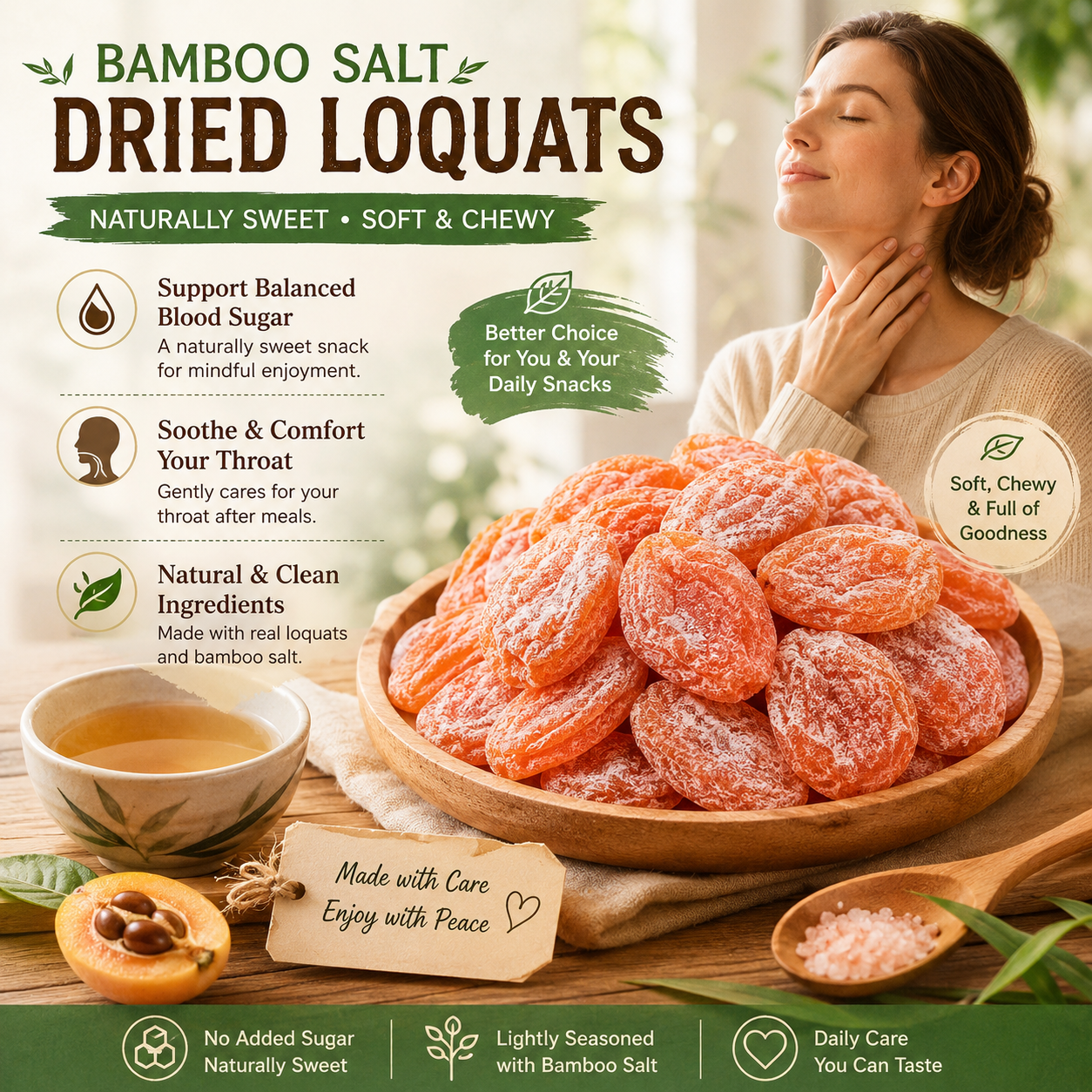 🌿✨ Bamboo Salt Dried Loquats – Naturally Sweet & Soothing 🌡️🩸 Supports Blood Sugar & Comforts the Throat 🍊💧-DG1