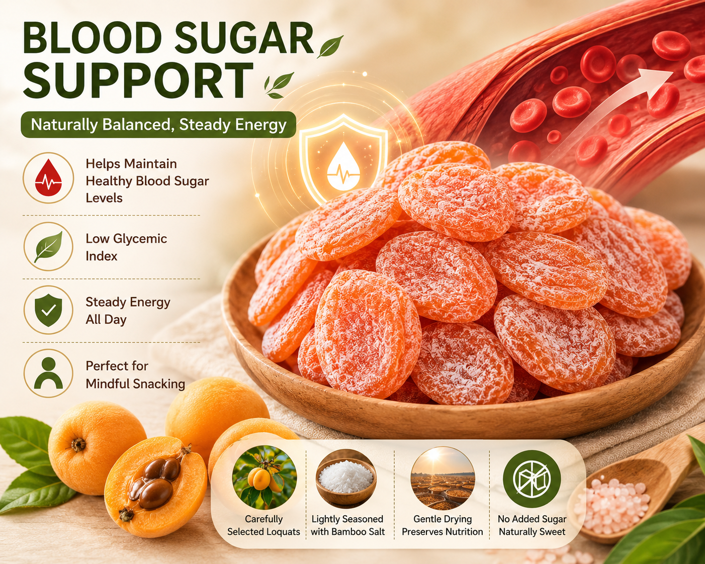 🌿✨ Bamboo Salt Dried Loquats – Naturally Sweet & Soothing 🌡️🩸 Supports Blood Sugar & Comforts the Throat 🍊💧-DG1