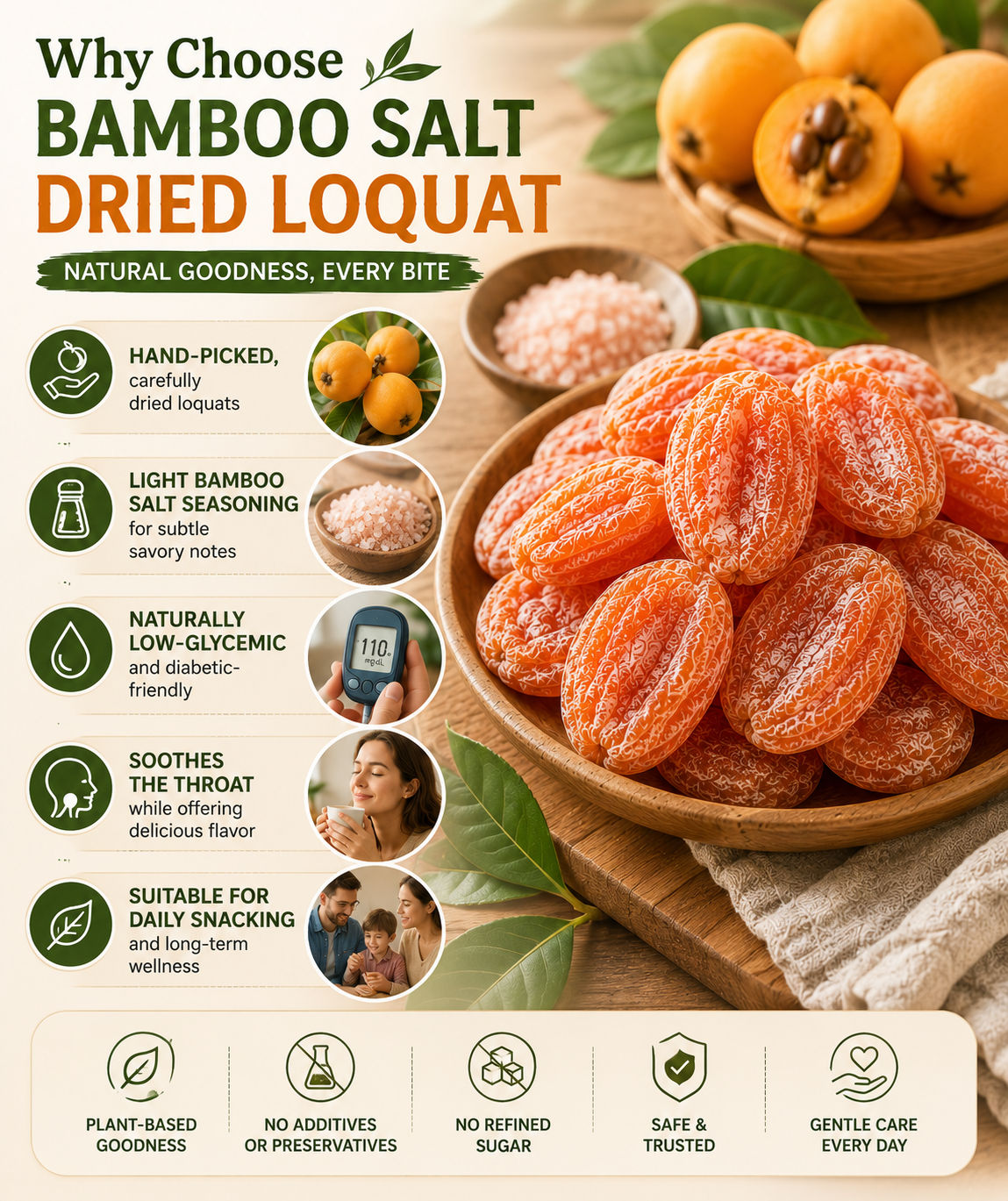 🌿✨ Bamboo Salt Dried Loquats – Naturally Sweet & Soothing 🌡️🩸 Supports Blood Sugar & Comforts the Throat 🍊💧-DG1