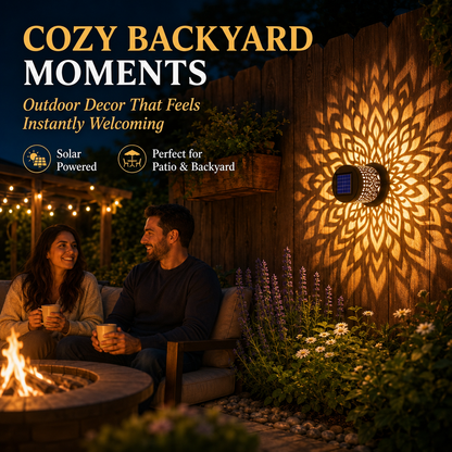 🌟 Solar Mandala Glow Wall Light ☀️ Solar Powered 💧 Waterproof IP65 🛠️ Durable Metal Build 🎨 Stunning Mandala Projection 🏡 Ideal for Garden Patio Backyard Fence Courtyard-WZH