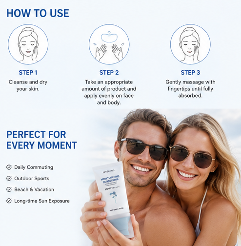 🌊 JAYSING Moisturizing Sunscreen SPF50+ PA++++ - ☀️ Lightweight Broad-Spectrum UV Protection with Hyaluronic Acid & Centella Asiatica-DG1