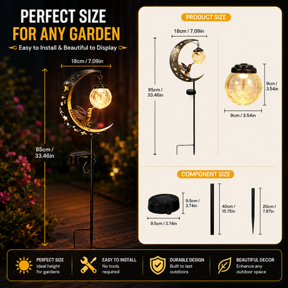 🌙✨【Solar Hummingbird Moon Garden Stake Light】🐦 Solar Powered • Crackle Glass Globe • Auto On/Off • Waterproof Outdoor Decor⭐-DG1