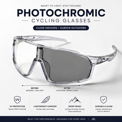 🌞🌙 Day Night Dual Use Cycling Glasses, Photochromic Light Transition Lens, Windproof UV Protection Outdoor Sports Riding Sunglasses-ZYY