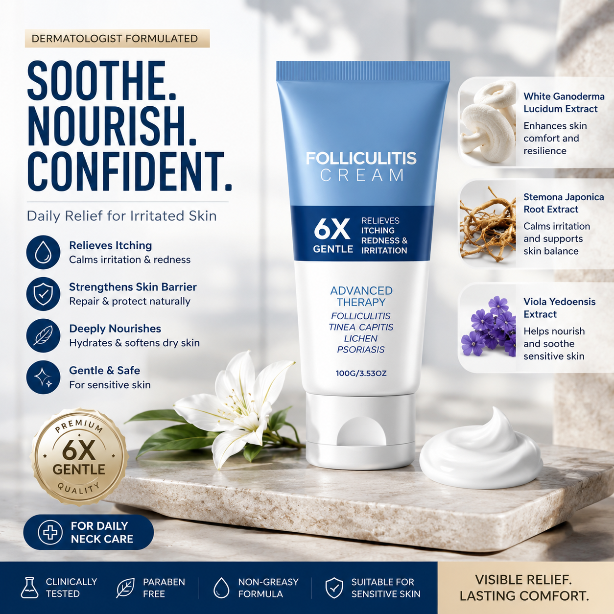 🔥 Folliculitis Relief Cream 🌿 | Soothing Botanical Formula for Scalp, Face & Body Care 100g - DG