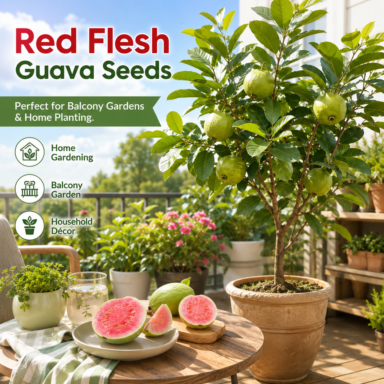 Premium Red Guava Seeds for Home Gardens, Balconies, Patios & Backyard Planting-WZH